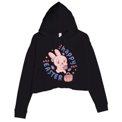 Happy Easter Adorable Bunny Crop Fleece Hoodie