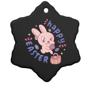 Happy Easter Adorable Bunny Ceramic Star Ornament