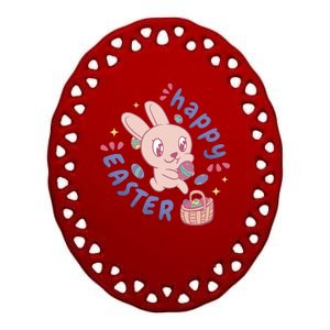 Happy Easter Adorable Bunny Ceramic Oval Ornament