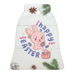 Happy Easter Adorable Bunny Ceramic Bell Ornament