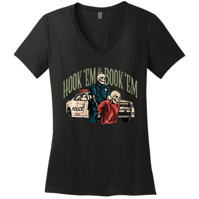 Hook Em And Book Em Women's V-Neck T-Shirt