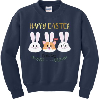 Happy Easter April Fools Day Bunnies And Corgi Kids Sweatshirt