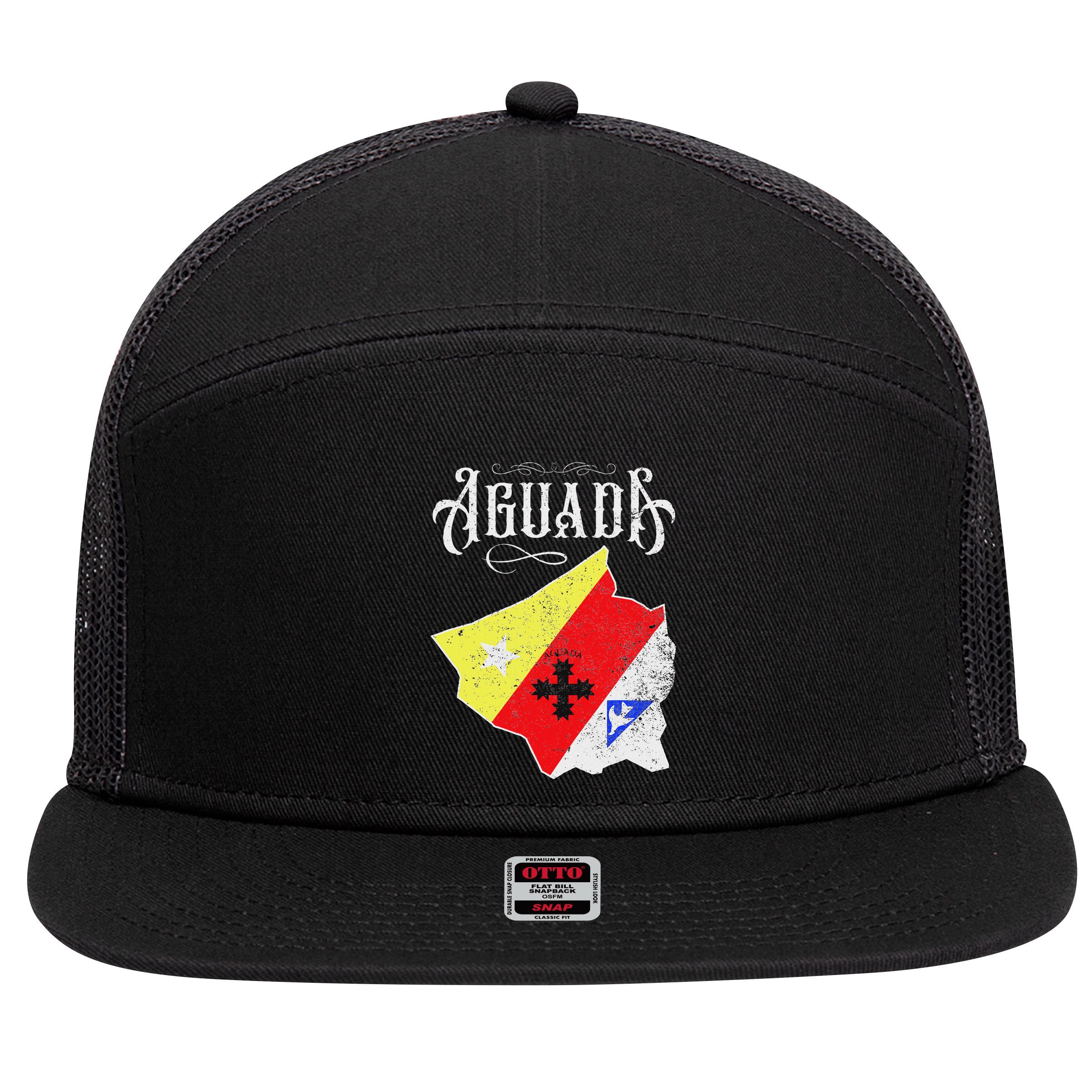 Hecho En Aguada Camisas De Puerto Rico 7 Panel Mesh Trucker Snapback Hat