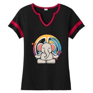 Hippie Elephant Art Yoga Peace Sign Funny Meditation Novelty Funny Gift Ladies Halftime Notch Neck Tee