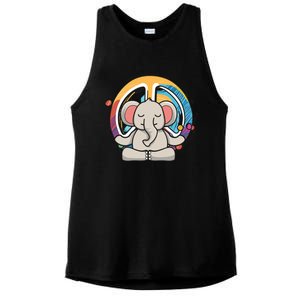 Hippie Elephant Art Yoga Peace Sign Funny Meditation Novelty Funny Gift Ladies PosiCharge Tri-Blend Wicking Tank