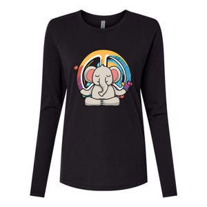 Hippie Elephant Art Yoga Peace Sign Funny Meditation Novelty Funny Gift Womens Cotton Relaxed Long Sleeve T-Shirt