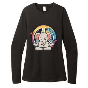 Hippie Elephant Art Yoga Peace Sign Funny Meditation Novelty Funny Gift Womens CVC Long Sleeve Shirt