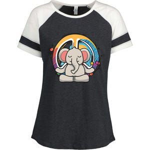 Hippie Elephant Art Yoga Peace Sign Funny Meditation Novelty Funny Gift Enza Ladies Jersey Colorblock Tee