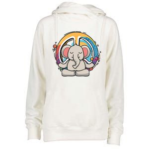 Hippie Elephant Art Yoga Peace Sign Funny Meditation Novelty Funny Gift Womens Funnel Neck Pullover Hood