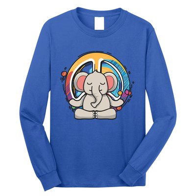 Hippie Elephant Art Yoga Peace Sign Funny Meditation Novelty Funny Gift Long Sleeve Shirt