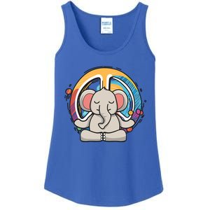 Hippie Elephant Art Yoga Peace Sign Funny Meditation Novelty Funny Gift Ladies Essential Tank