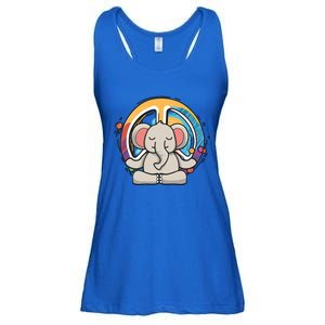 Hippie Elephant Art Yoga Peace Sign Funny Meditation Novelty Funny Gift Ladies Essential Flowy Tank