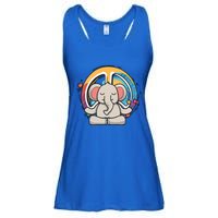 Hippie Elephant Art Yoga Peace Sign Funny Meditation Novelty Funny Gift Ladies Essential Flowy Tank