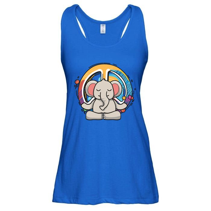 Hippie Elephant Art Yoga Peace Sign Funny Meditation Novelty Funny Gift Ladies Essential Flowy Tank