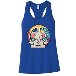 Hippie Elephant Art Yoga Peace Sign Funny Meditation Novelty Funny Gift Women's Racerback Tank