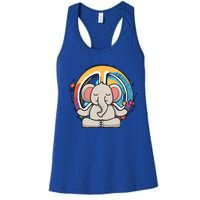 Hippie Elephant Art Yoga Peace Sign Funny Meditation Novelty Funny Gift Women's Racerback Tank