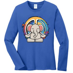 Hippie Elephant Art Yoga Peace Sign Funny Meditation Novelty Funny Gift Ladies Long Sleeve Shirt