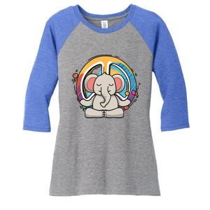 Hippie Elephant Art Yoga Peace Sign Funny Meditation Novelty Funny Gift Women's Tri-Blend 3/4-Sleeve Raglan Shirt