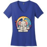 Hippie Elephant Art Yoga Peace Sign Funny Meditation Novelty Funny Gift Women's V-Neck T-Shirt