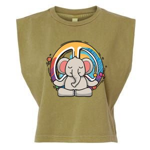 Hippie Elephant Art Yoga Peace Sign Funny Meditation Novelty Funny Gift Garment-Dyed Women's Muscle Tee