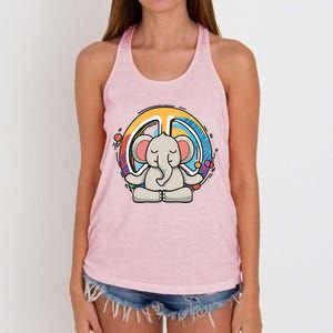 Hippie Elephant Art Yoga Peace Sign Funny Meditation Novelty Funny Gift Women's Knotted Racerback Tank