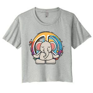 Hippie Elephant Art Yoga Peace Sign Funny Meditation Novelty Funny Gift Women's Crop Top Tee