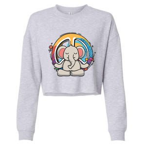 Hippie Elephant Art Yoga Peace Sign Funny Meditation Novelty Funny Gift Cropped Pullover Crew