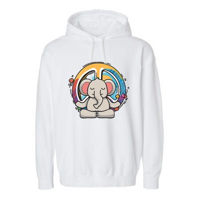 Hippie Elephant Art Yoga Peace Sign Funny Meditation Novelty Funny Gift Garment-Dyed Fleece Hoodie