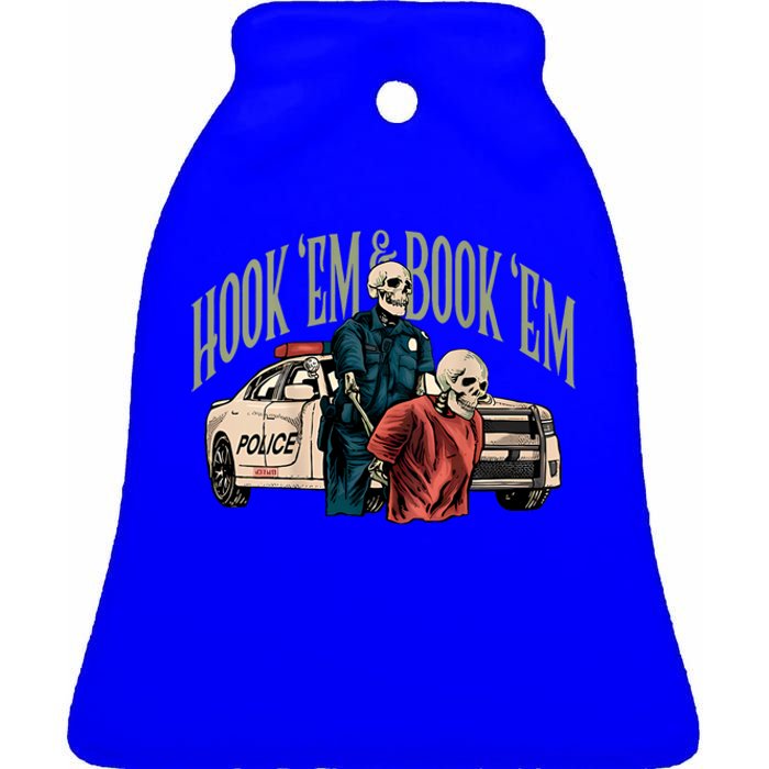 Hook Em And Book Em Ceramic Bell Ornament