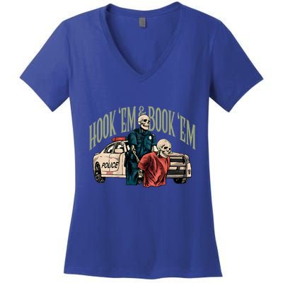 Hook Em And Book Em Women's V-Neck T-Shirt