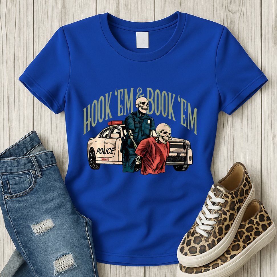 Hook Em And Book Em Womens T-Shirt