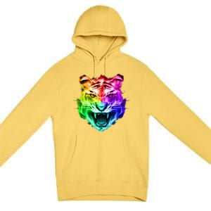 Head of Tiger Blazing in Spectrum Fire Premium Pullover Hoodie