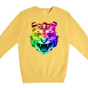 Head of Tiger Blazing in Spectrum Fire Premium Crewneck Sweatshirt