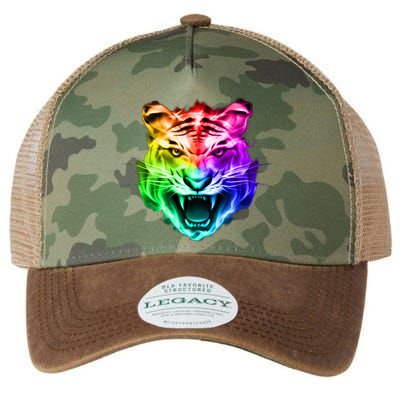 Head of Tiger Blazing in Spectrum Fire Legacy Tie Dye Trucker Hat