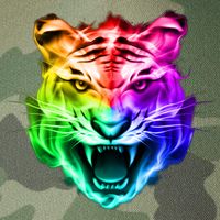 Head of Tiger Blazing in Spectrum Fire Legacy Tie Dye Trucker Hat