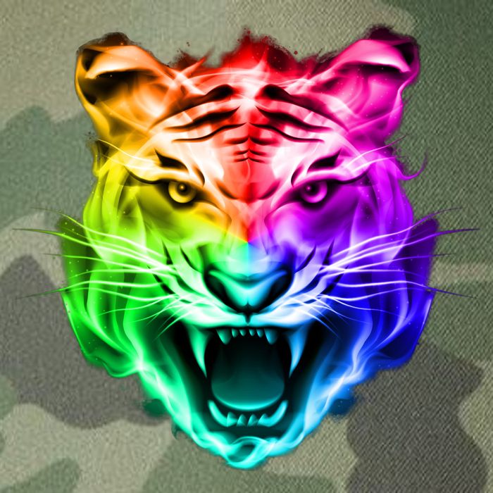 Head of Tiger Blazing in Spectrum Fire Legacy Tie Dye Trucker Hat
