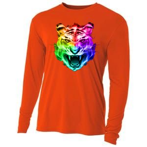 Head of Tiger Blazing in Spectrum Fire Cooling Performance Long Sleeve Crew