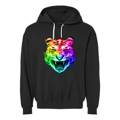Head of Tiger Blazing in Spectrum Fire Garment-Dyed Fleece Hoodie