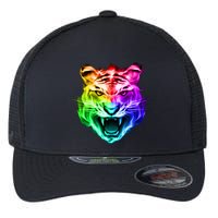 Head of Tiger Blazing in Spectrum Fire Flexfit Unipanel Trucker Cap