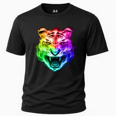 Head of Tiger Blazing in Spectrum Fire Performance Shirt