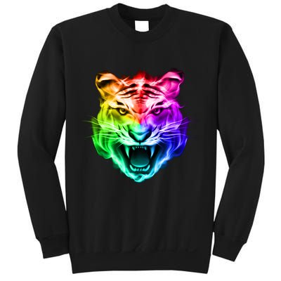 Head of Tiger Blazing in Spectrum Fire Sweatshirt