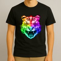 Head of Tiger Blazing in Spectrum Fire T-Shirt