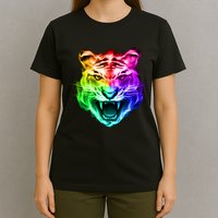Head of Tiger Blazing in Spectrum Fire T-Shirt