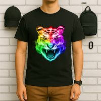 Head of Tiger Blazing in Spectrum Fire T-Shirt