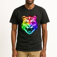 Head of Tiger Blazing in Spectrum Fire Tall T-Shirt