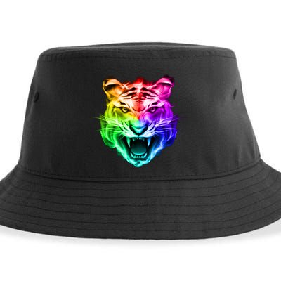Head of Tiger Blazing in Spectrum Fire Sustainable Bucket Hat