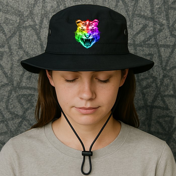 Head of Tiger Blazing in Spectrum Fire Bucket Hat