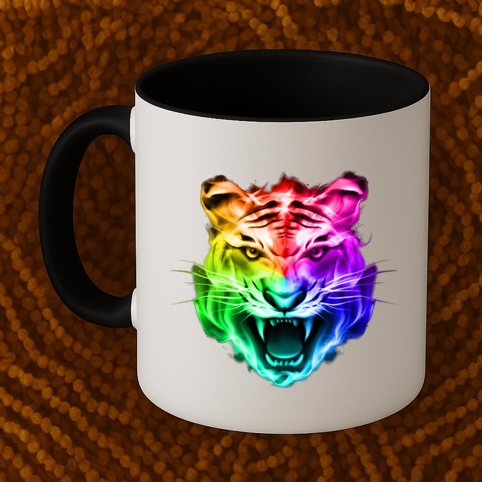 Head of Tiger Blazing in Spectrum Fire Mug