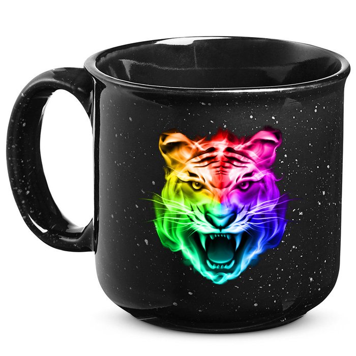Head of Tiger Blazing in Spectrum Fire 15oz Campfire Ceramic Mug