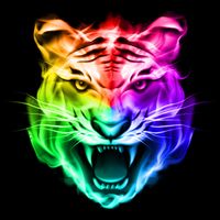 Head of Tiger Blazing in Spectrum Fire Drawstring Bag